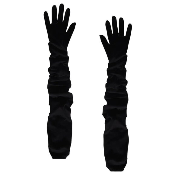 Bronx and Banco Velvet Opera Gloves in Black Medium/large New high ruched classy - Picture 1 of 7